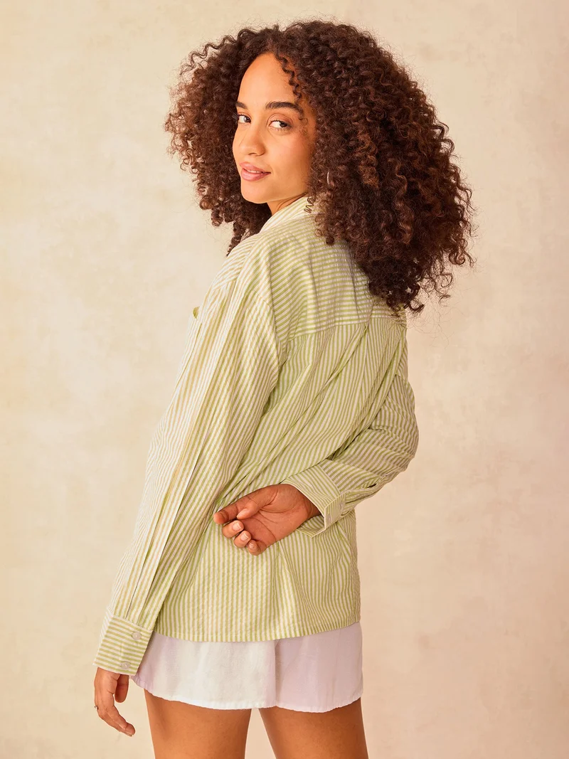 OUTZIDR Green Oversized  Stripe Shirt